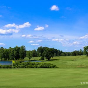 Golf course green with flag